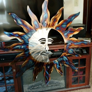 Metal Sun Wall Art Decor Sun With Moon Etsy Handmade Large Etsy