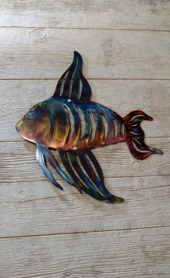 metal Wall art angel fish outdoor wall decor, plasma cut fish beach, home  decor  handmade large metal art work, fish wall art designs