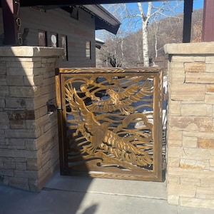 outdoor gate Metal garden decor etsy custom gates handmade rustic garden gates plasma cut mountain scene exterior design artwork USA Made