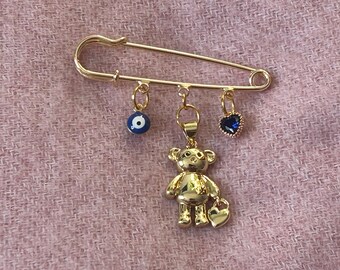 Evil Eye Baptism Pin | Personalized Gold Charm, Newborn Keepsake