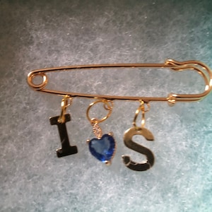 AMOR Personalized Bridal Charm Pin, Blue Good Luck Something Old, Wedding Keepsake Gift