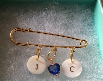 Customized Bridal Charm Pin | Something Blue | Something Old | Something New 18K/14k gold plated pin and heart charms