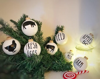 farmhouse white christmas ornaments rustic tree decor farm animal ornament unqiue gifts cow pig chicken fresh eggs fresh milk apple - Animal Christmas Decorations farmhouse white christmas ornaments rustic tree decor farm animal ornament unqiue gifts cow pig chicken fresh eggs fresh milk apple - Animal Christmas Decorations