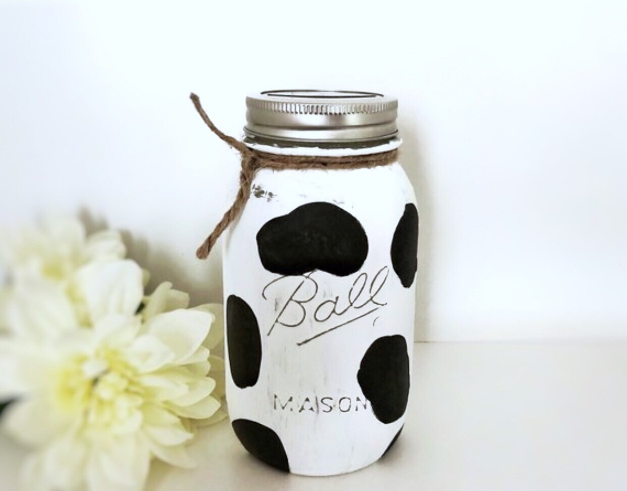 Cow Piggy Bank Painted Mason Jar Money Bank Black Penny Etsy