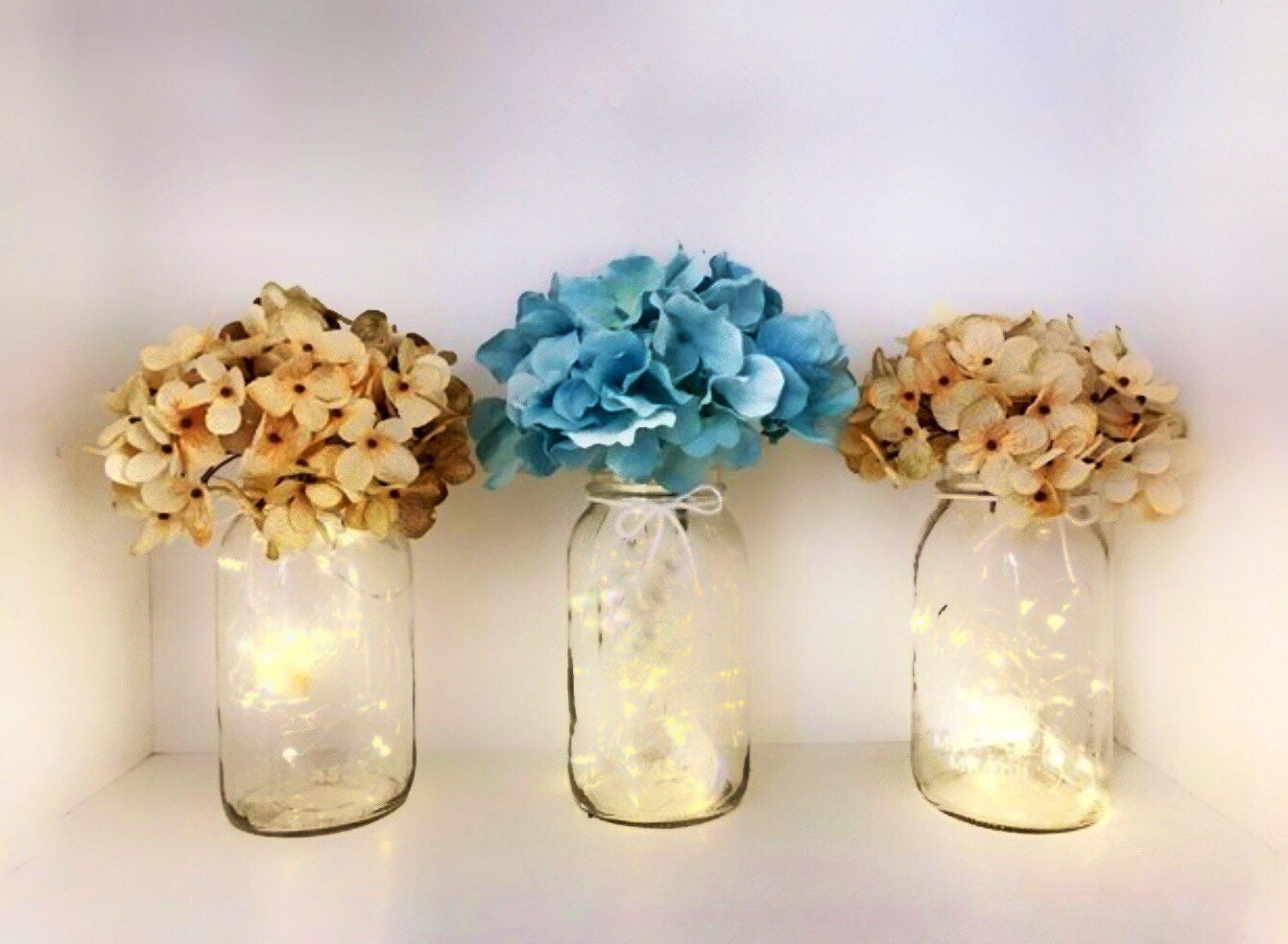 10 Floral Lights Mason Jar Centerpieces Fairy Lights Rustic Etsy