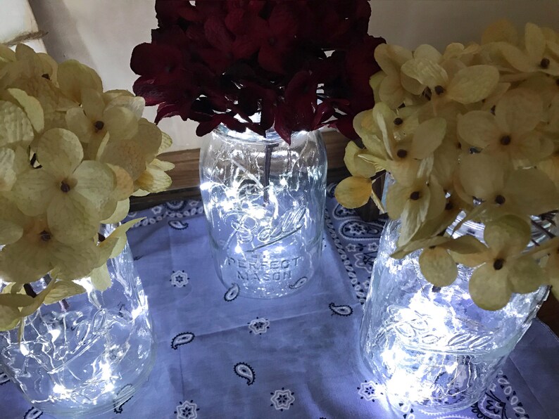 Mason Jars With Fairy Lights And Hydrangeas Set Of 3 Image 0