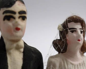 Vintage Bisque Deco Wedding Cake Topper - Ships Free In US