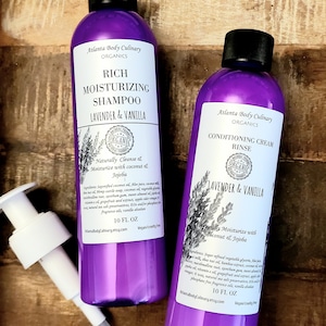 Lavender & Vanilla set organic shampoo organic conditioner vegan shampoo vegan hair conditioner detangler cruelty free hair care