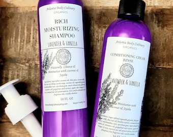 Lavender & Vanilla set organic shampoo organic conditioner vegan shampoo vegan hair conditioner detangler cruelty free hair care