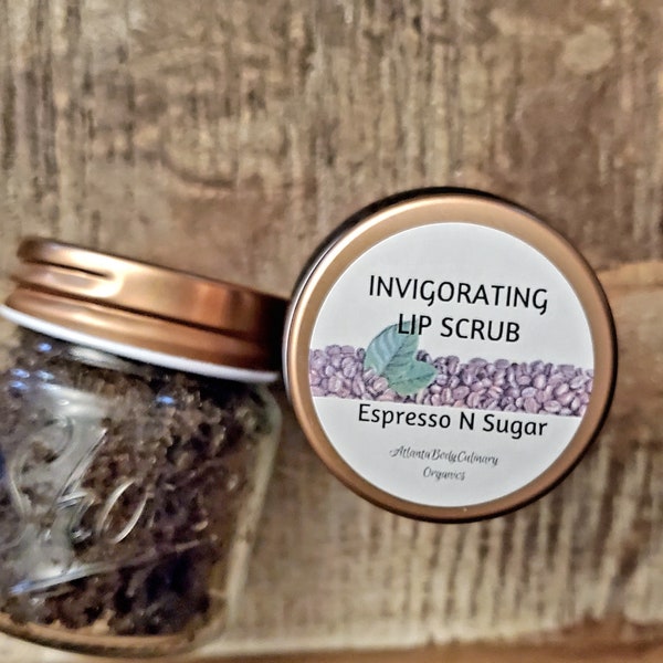 Coffee lip scrub Organic espresso fine ground raw sugar stimulating lip scrub