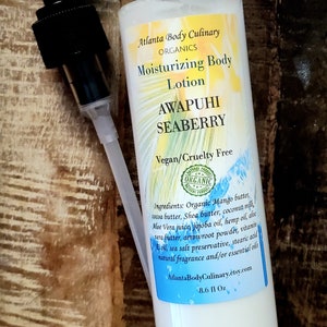 Lotion AWAPUHI SEABERRY 8 oz Hemp, monoi & jojoba body lotion organic body lotion vegan body lotion silky organic body lotion