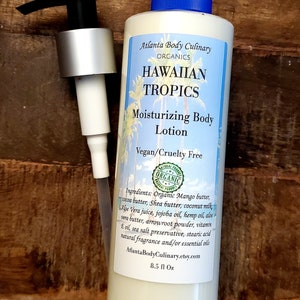 Hawaiian Tropic Lotion 8 oz Hemp, monoi & jojoba body lotion organic body lotion vegan body lotion silky organic body lotion