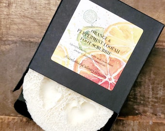 Half Moon Foot scrubbie bar with orange and peppermint foot soap organic foot care orange and peppermint foot soap