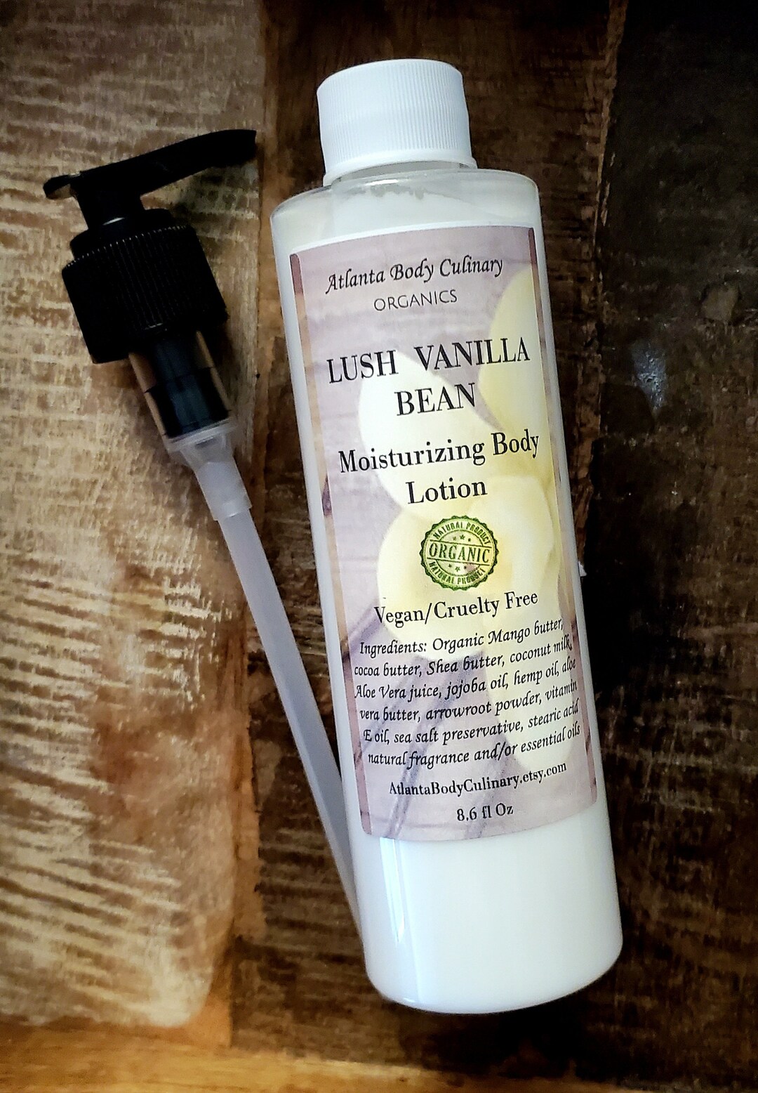 Lotion VANILLA BEAN 8 Oz Hemp, Monoi & Jojoba Body Lotion Organic Body