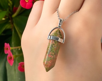 Collana UNAKITE per uomini o donne, Collana Unakite Jasper, Collana a punti di cristallo, Collana in pietra naturale, Ciondolo di cristallo curativo