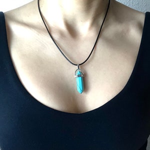 TURQUOISE Necklace for Men or Women, Blue Turquoise Necklace, Turquoise Silver Necklace, Turquoise Cord Necklace, Protection Necklace, Gift