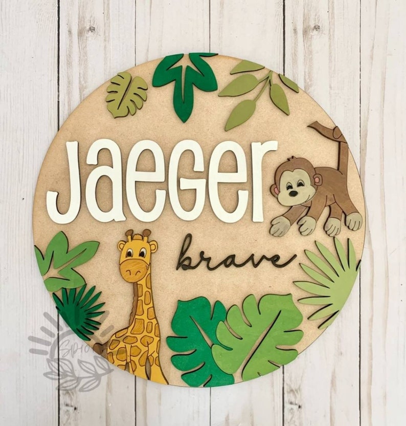 Jungle Safari Nursery Name Round Jungle Safari Name Sign Etsy