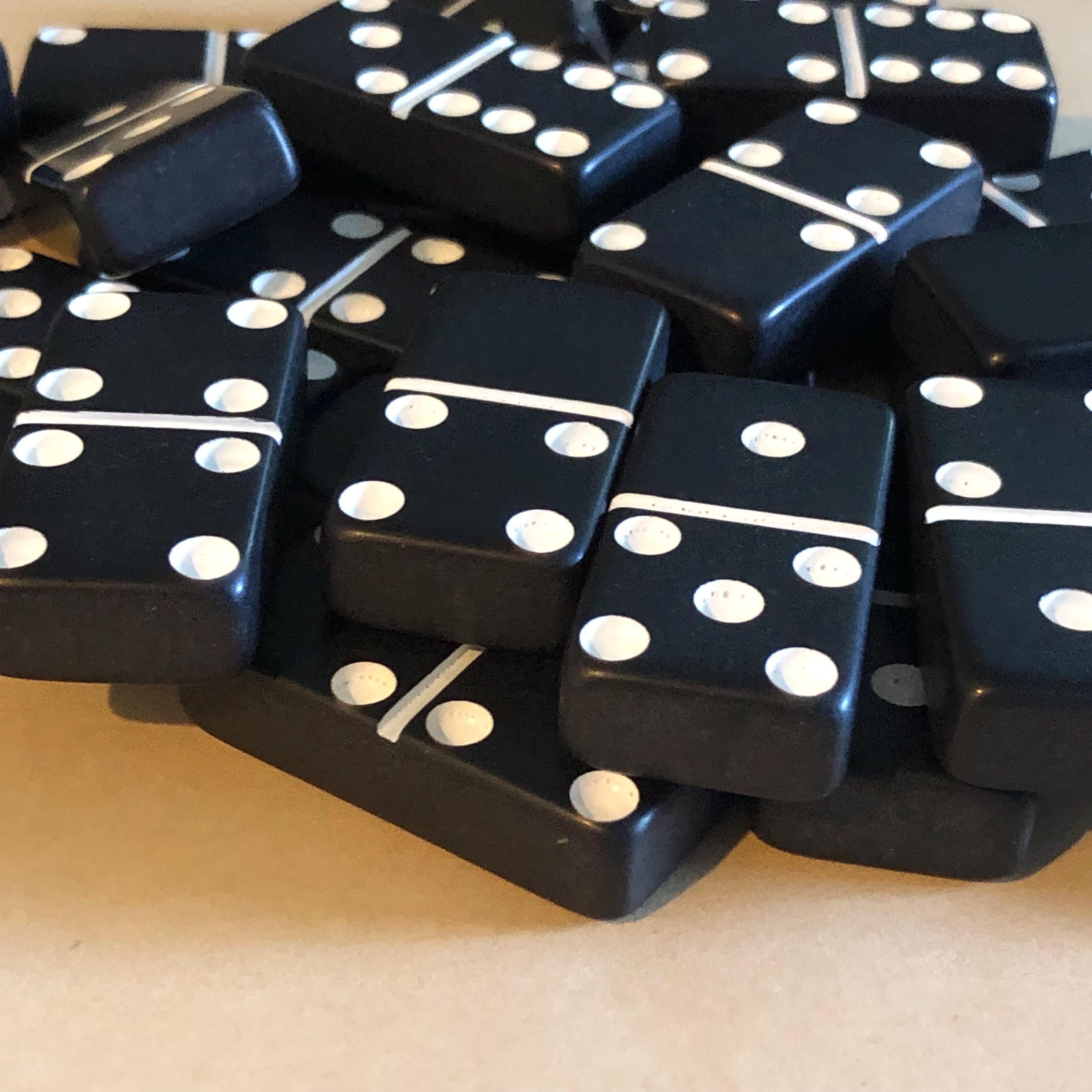 Super Thick #816 Puremco Marblelike BLACK Dominoes. Full 28-piece