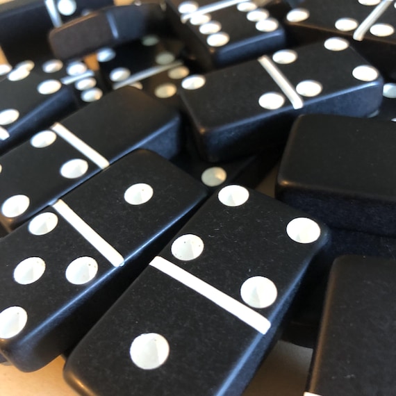 Super Thick #816 Puremco Marblelike BLACK Dominoes. Full 28-piece