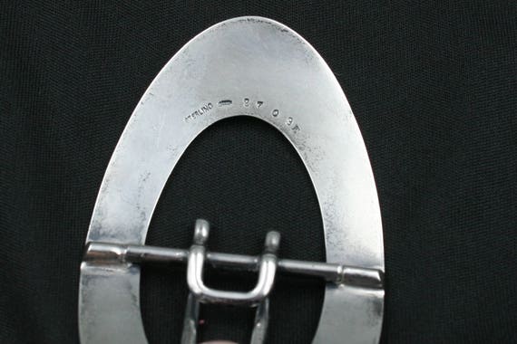 Sterling Silver Belt Buckle, Engraved, Antique - image 4