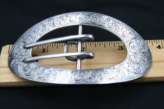Sterling Silver Belt Buckle, Engraved, Antique - image 6