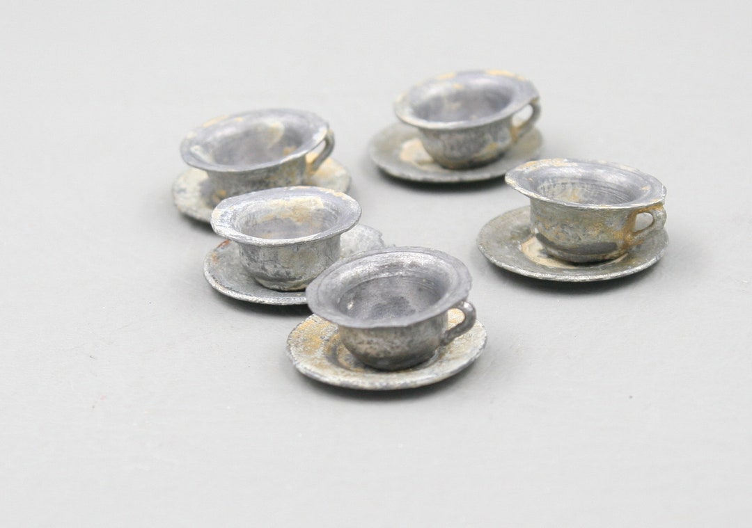 Antique Pewter Tea Cups With Saucers five Pair Etsy