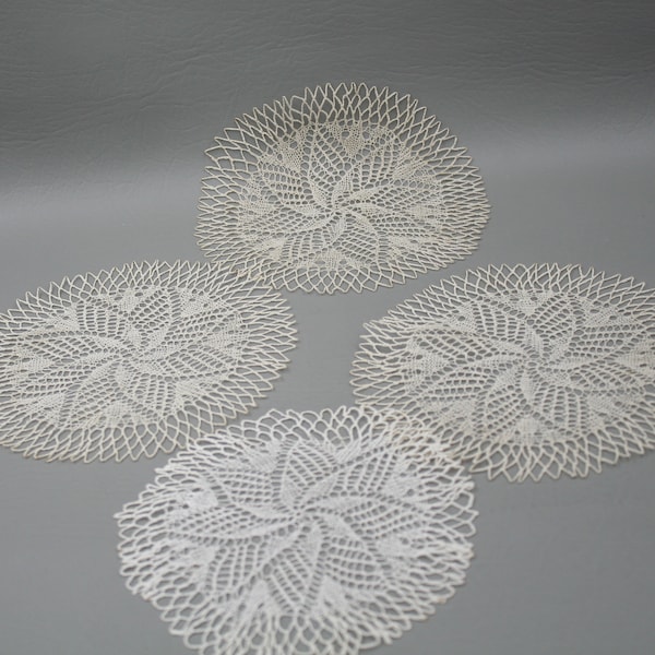 Antique Hand-Knitted Fine-Wool Doily from 1920 (One)