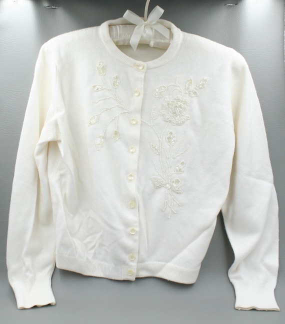 White on White Vintage Beaded Sweater Ladies X small Etsy
