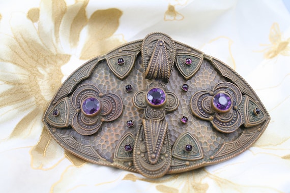 Vintage Ornate Brass Belt With Stones Rhinestone Crystal Oval Belt Buckle Antique Brass Full Grain  main image 4