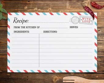 Travel Bridal Shower Recipe Cards, Printable Recipe Card, Travel Themed Bridal Shower, Wedding, Kitchen Shower, TR RT Download 4x6 5x7