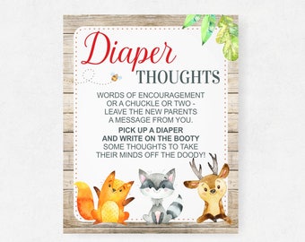 Woodland Diaper Thoughts, Late Night Diapers Sign, Unisex Baby Shower, Messages Parents, Forest Animals, Gender Neural Printable WD Download
