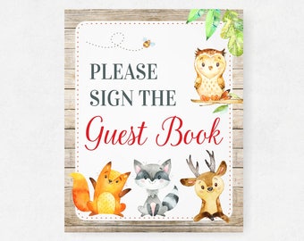 Baby Shower Guest Book Sign, Woodland Guestbook, Please Sign the Guestbook, Printable Signs, Forest Decorations, Deer Theme, Download WD