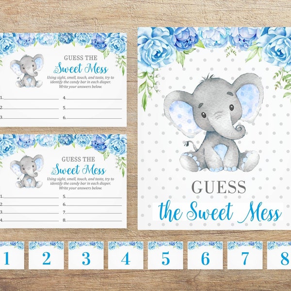 Guess the Sweet Mess Blue, Candy Bars Diaper Game, Elephant Baby Shower, Shit Happens, Little Peanut Boy, Sprinkle Sign, BB Instant Download