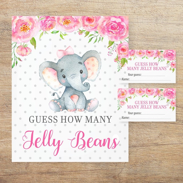 Guess How Many Jelly Beans Game, Elephant How Many Sweets, Jar of Jelly Beans Count, Floral Baby Shower, Girl Sprinkle EB Instant DOWNLOAD