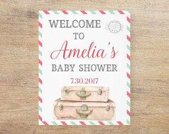 Travel Welcome Sign, Airplane Baby Shower Decor, Printable Decorations, Girl Boy Traveling Theme, Welcome to the World, Adventure Themed TP