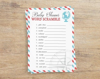 Word Scramble, Airplane Baby Shower, Travel Games, Airline Baby Sprinkle, Gender Neutral, Around the World, Adventure, TR Instant Download