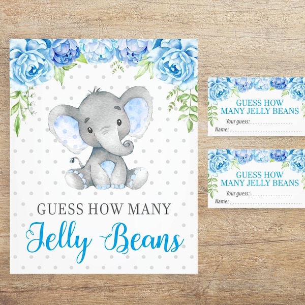 Guess How Many Jelly Beans, Printable Game Cards Sign, Jar of Candies, Elephant Baby Shower Ideas, Blue Boy Sprinkle, BB INSTANT DOWNLOAD