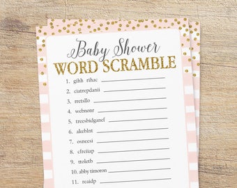 Baby Word Scramble, Pink Gold Baby Shower Game, Scramble Words, Puzzle Game, Blush Gold Game, Printable, Baby Girl Game, GP Instant Download