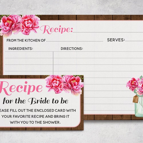 Printable Bridal Shower Recipe Card Printable Recipe Cards Etsy