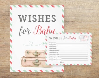Wishes for Baby Travel Cards, Airplane Baby Shower, Baby Wishes Advice Sign, Sprinkle, Boy Girl Gender Neutral TP Printable Instant Download