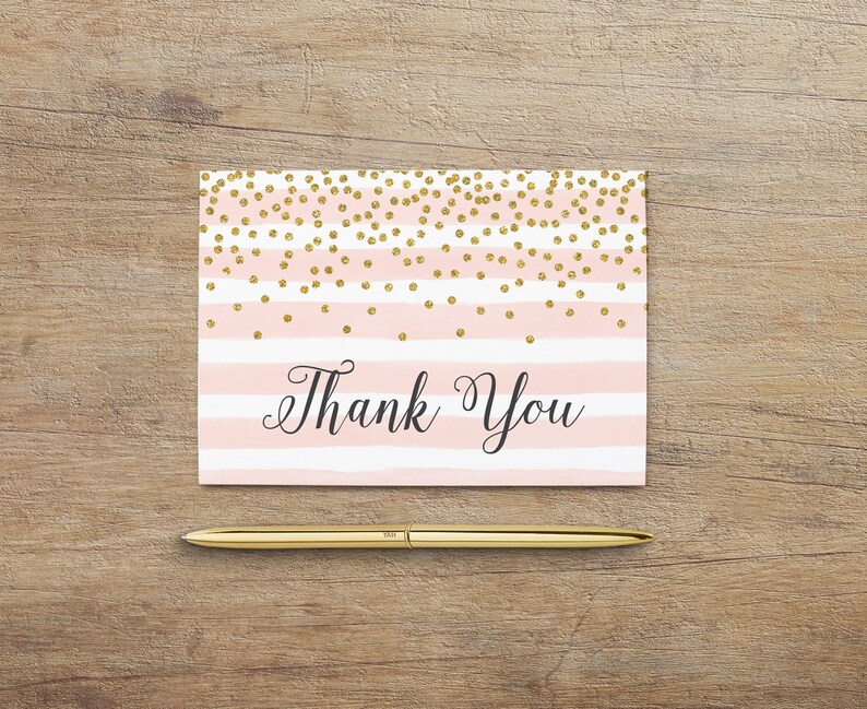 Printable Thank You Card Blush Pink Gold Thank You Notes Etsy