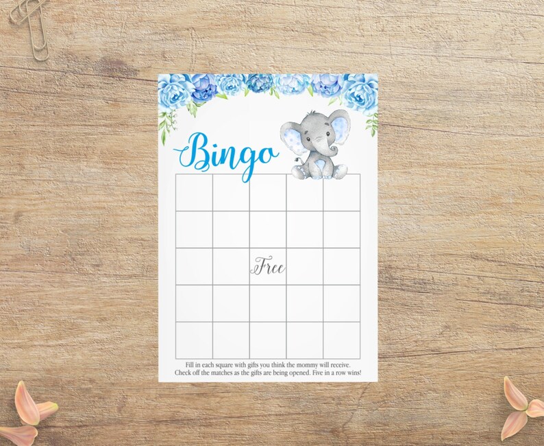 Printable Blue Baby Bingo Elephant Bingo Cards Boy Baby Etsy