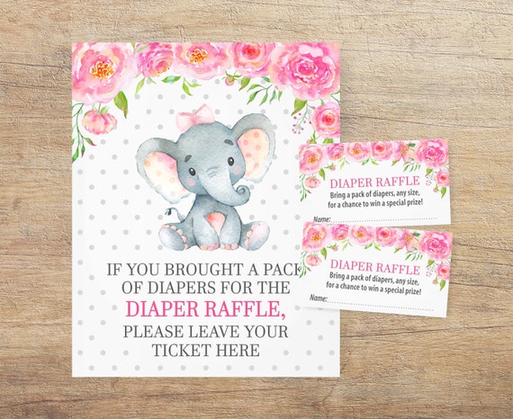 Diaper Raffle Ticket Elephant Pink Elephant Diaper Raffle | Etsy