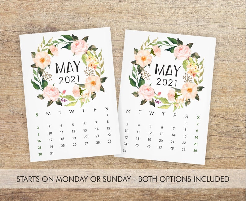 2021 Printable Calendar Floral Calendar 2021 Girly Home | Etsy