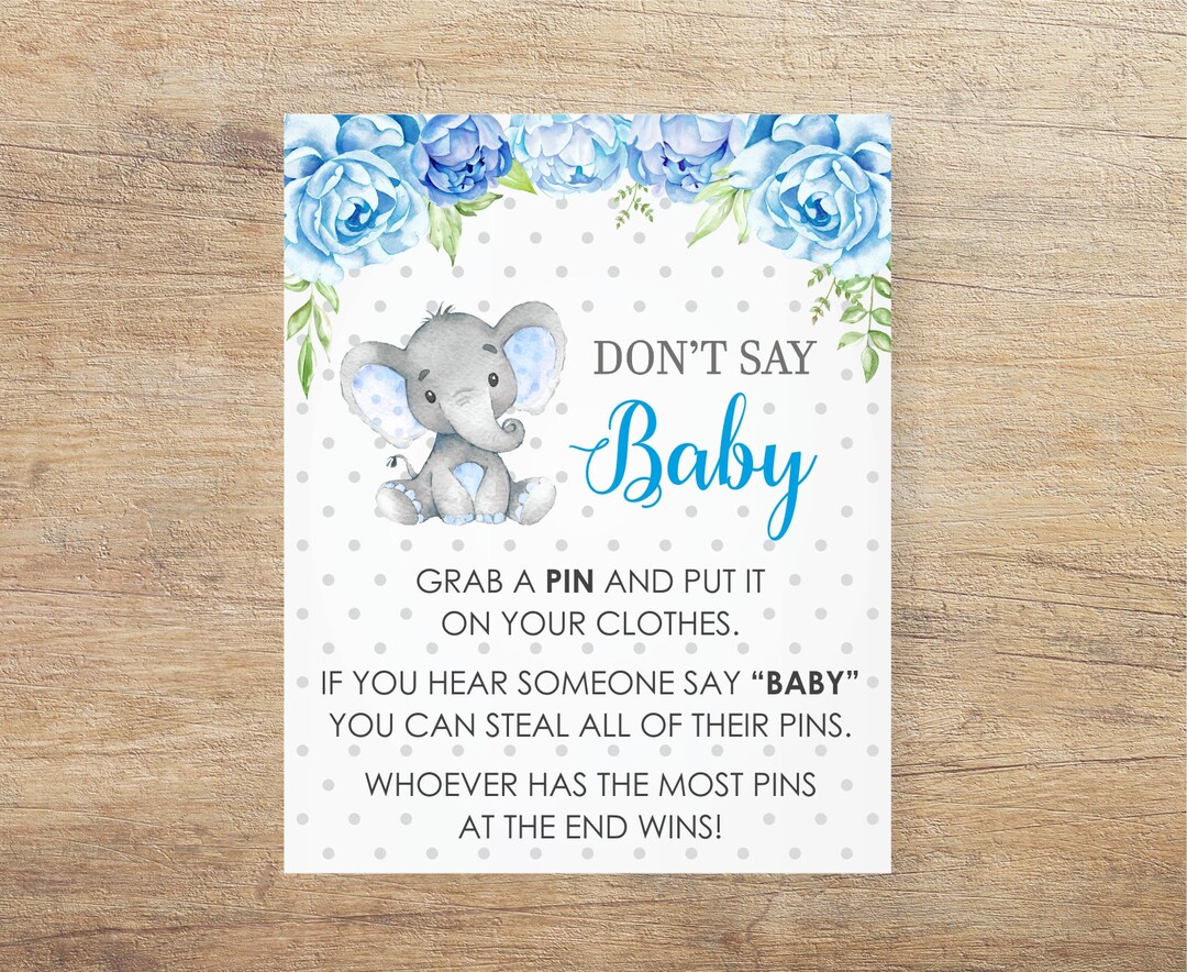 Dont Say Baby Printable, Baby Shower Clothespin Game, Elephant Baby ...