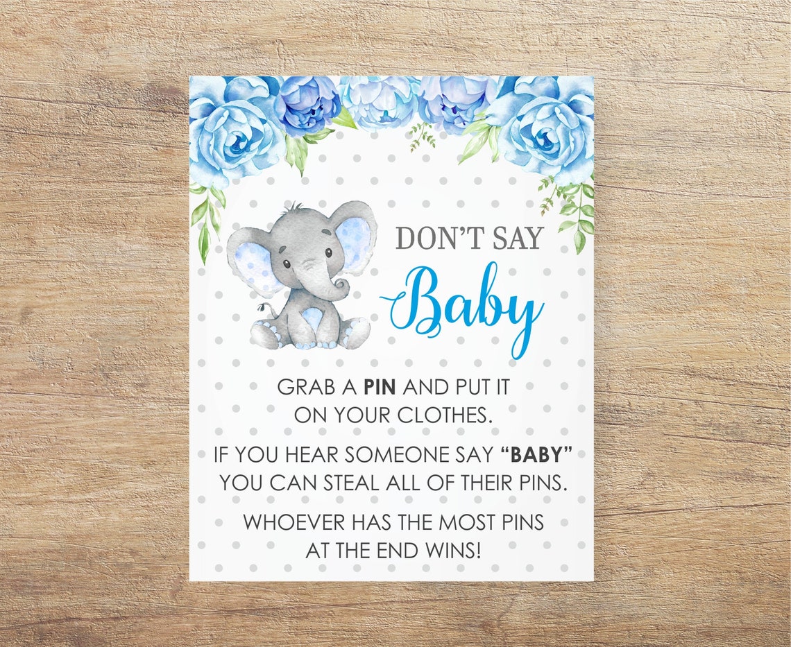 Dont Say Baby Printable Baby Shower Clothespin Game Elephant - Etsy