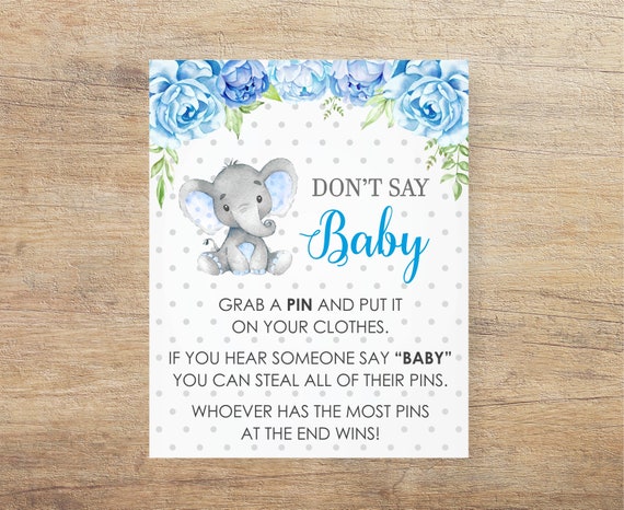 Dont Say Baby Printable Baby Shower Clothespin Game Elephant | Etsy