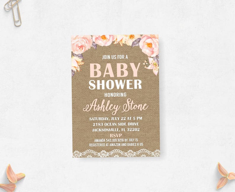 Rustic Baby Shower Rustic Invitations for Girls Lace and Etsy