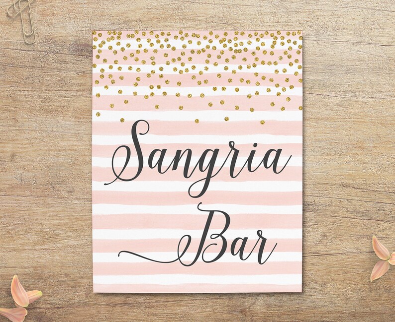 Sangria Bar Sign Printable Sangria Signs Blush Pink Gold | Etsy