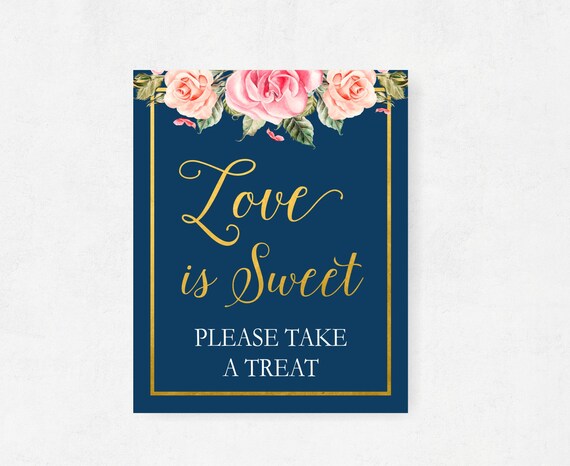 Printable Take A Treat Sign Love Is Sweet Take A Treat Navy Etsy